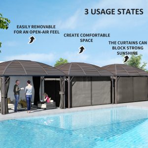 Outsunny 10x13 Hardtop Gazebo Aluminum Outdoor Canopy with Mesh Nettings Curtains Dark Grey - Image 4