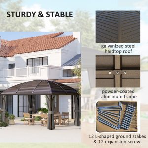 Outsunny 10x13 Hardtop Gazebo Aluminum Outdoor Canopy with Mesh Nettings Curtains Dark Grey - Image 5