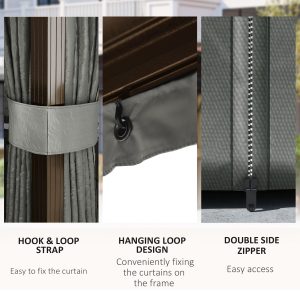 Outsunny 10x13 Hardtop Gazebo Aluminum Outdoor Canopy with Mesh Nettings Curtains Dark Grey - Image 7