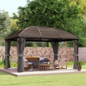 Outsunny 10x13 Hardtop Gazebo Aluminum Outdoor Canopy with Mesh Nettings Curtains Dark Grey - Image 8