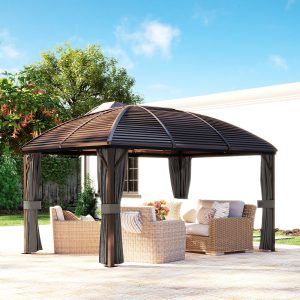 Outsunny 10x13 Hardtop Gazebo Aluminum Outdoor Canopy with Mesh Nettings Curtains Dark Grey - Image 9