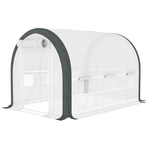 Outsunny 10'x6.6'x6.6' Upgraded Tunnel Greenhouse Green House with Mesh Door and Windows, 6 Plant Labels and Gloves, White - Image 2
