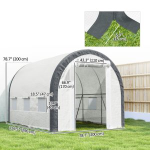 Outsunny 10'x6.6'x6.6' Upgraded Tunnel Greenhouse Green House with Mesh Door and Windows, 6 Plant Labels and Gloves, White - Image 3
