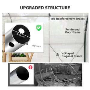 Outsunny 10'x6.6'x6.6' Upgraded Tunnel Greenhouse Green House with Mesh Door and Windows, 6 Plant Labels and Gloves, White - Image 5