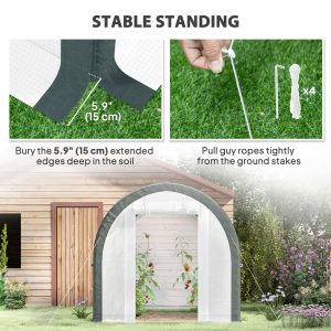 Outsunny 10'x6.6'x6.6' Upgraded Tunnel Greenhouse Green House with Mesh Door and Windows, 6 Plant Labels and Gloves, White - Image 7