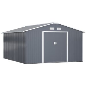 Outsunny 11.2ft x 12.5ft Practical Backyard Garden Storage Tool Shed 4 Ventilation Slots Double Sliding Door, Grey - Image 23