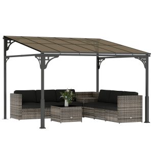 Outsunny 11' x 10' Outdoor Pergola, Wall Mounted Hardtop Lean-to Gazebo with Polycarbonate Roof and Metal-Aluminium Frame - Image 24