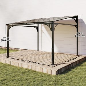 Outsunny 11' x 10' Outdoor Pergola, Wall Mounted Hardtop Lean-to Gazebo with Polycarbonate Roof and Metal-Aluminium Frame - Image 11