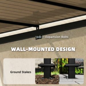 Outsunny 11' x 10' Outdoor Pergola, Wall Mounted Hardtop Lean-to Gazebo with Polycarbonate Roof and Metal-Aluminium Frame - Image 12