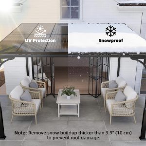 Outsunny 11' x 10' Outdoor Pergola, Wall Mounted Hardtop Lean-to Gazebo with Polycarbonate Roof and Metal-Aluminium Frame - Image 20