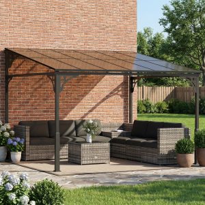Outsunny 11' x 10' Outdoor Pergola, Wall Mounted Hardtop Lean-to Gazebo with Polycarbonate Roof and Metal-Aluminium Frame - Image 22
