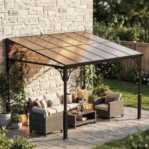 Outsunny 11' x 10' Outdoor Pergola, Wall Mounted Hardtop Lean-to Gazebo with Polycarbonate Roof and Metal-Aluminium Frame - Image 17