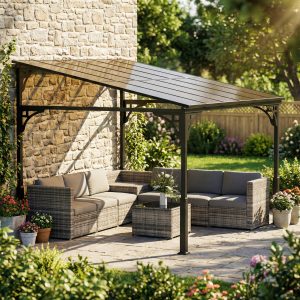 Outsunny 11' x 10' Outdoor Pergola, Wall Mounted Hardtop Lean-to Gazebo with Polycarbonate Roof and Metal-Aluminium Frame - Image 18