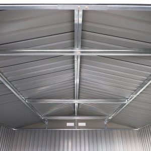 Outsunny 11' x 13' Practical Backyard Garden Storage Tool Shed Double Sliding Door 4 Ventilation Slots, Light Grey - Image 12