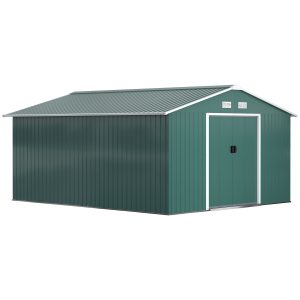 Outsunny 11' x 13' Practical Backyard Garden Storage Tool Shed with Double Sliding Door Garden Tool Shed with 4 Ventilation Slots, Green - Image 12