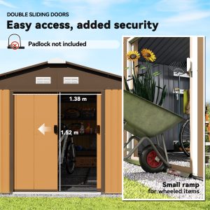 Outsunny 11' x 13'Garden Storage Shed w/ Foundation Kit Metal Tool Storage House w/ Double Doors Yellow - Image 5