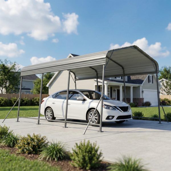 Outsunny 11 x 15FT Metal Carport, Heavy-Duty Carport Canopy with Reinforced Frame & Galvanized Steel Roof, Dark Grey - Image 1