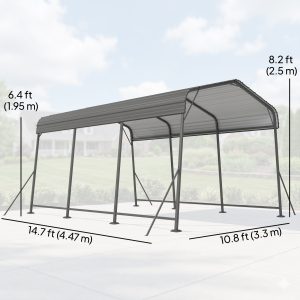 Outsunny 11 x 15FT Metal Carport, Heavy-Duty Carport Canopy with Reinforced Frame & Galvanized Steel Roof, Dark Grey - Image 3