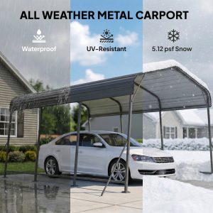 Outsunny 11 x 15FT Metal Carport, Heavy-Duty Carport Canopy with Reinforced Frame & Galvanized Steel Roof, Dark Grey - Image 4