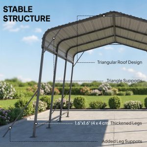 Outsunny 11 x 15FT Metal Carport, Heavy-Duty Carport Canopy with Reinforced Frame & Galvanized Steel Roof, Dark Grey - Image 6
