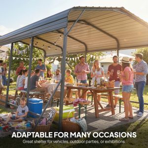 Outsunny 11 x 15FT Metal Carport, Heavy-Duty Carport Canopy with Reinforced Frame & Galvanized Steel Roof, Dark Grey - Image 9