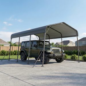 Outsunny 11 x 15FT Metal Carport, Heavy-Duty Carport Canopy with Reinforced Frame & Galvanized Steel Roof, Dark Grey - Image 10