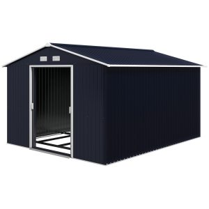 Outsunny 11' x 9' Metal Storage Shed Garden Tool House with Double Sliding Doors, 4 Air Vents for Backyard, Patio, Lawn Dark Grey - Image 2