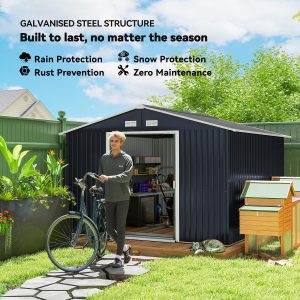 Outsunny 11' x 9' Metal Storage Shed Garden Tool House with Double Sliding Doors, 4 Air Vents for Backyard, Patio, Lawn Dark Grey - Image 4