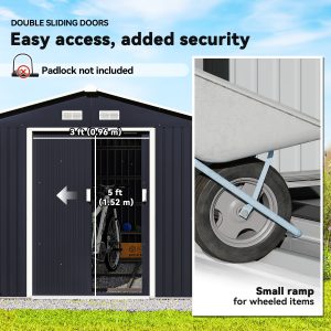 Outsunny 11' x 9' Metal Storage Shed Garden Tool House with Double Sliding Doors, 4 Air Vents for Backyard, Patio, Lawn Dark Grey - Image 5