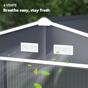 Outsunny 11' x 9' Metal Storage Shed Garden Tool House with Double Sliding Doors, 4 Air Vents for Backyard, Patio, Lawn Dark Grey - Image 9