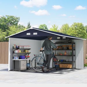 Outsunny 11' x 9' Metal Storage Shed Garden Tool House with Double Sliding Doors, 4 Air Vents for Backyard, Patio, Lawn Dark Grey - Image 10