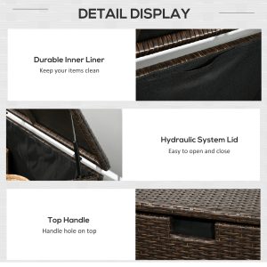 Outsunny 113 Gallon Outdoor Storage Box, Rattan Deck Box for Indoor, Patio Furniture Cushions, Brown - Image 6