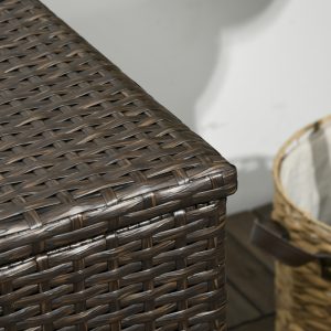 Outsunny 113 Gallon Outdoor Storage Box, Rattan Deck Box for Indoor, Patio Furniture Cushions, Brown - Image 9