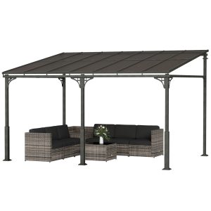 Outsunny 13' x 10' Lean to Gazebo, Hardtop Wall Mounted Outdoor Pergola with Polycarbonate Roof and Metal-Aluminium Frame - Image 2