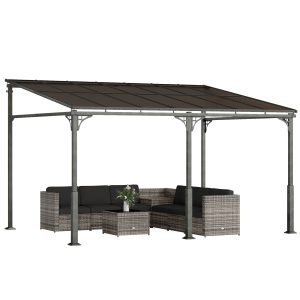 Outsunny 13' x 10' Lean to Gazebo, Hardtop Wall Mounted Outdoor Pergola with Polycarbonate Roof and Metal-Aluminium Frame - Image 11