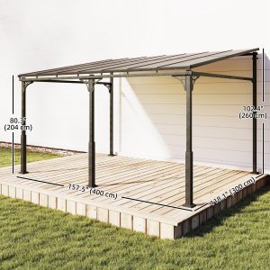 Outsunny 13' x 10' Lean to Gazebo, Hardtop Wall Mounted Outdoor Pergola with Polycarbonate Roof and Metal-Aluminium Frame - Image 3