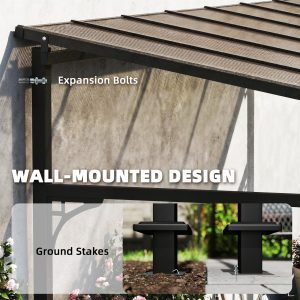 Outsunny 13' x 10' Lean to Gazebo, Hardtop Wall Mounted Outdoor Pergola with Polycarbonate Roof and Metal-Aluminium Frame - Image 4