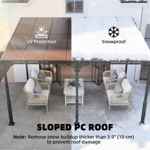 Outsunny 13' x 10' Lean to Gazebo, Hardtop Wall Mounted Outdoor Pergola with Polycarbonate Roof and Metal-Aluminium Frame - Image 5