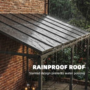 Outsunny 13' x 10' Lean to Gazebo, Hardtop Wall Mounted Outdoor Pergola with Polycarbonate Roof and Metal-Aluminium Frame - Image 6