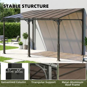 Outsunny 13' x 10' Lean to Gazebo, Hardtop Wall Mounted Outdoor Pergola with Polycarbonate Roof and Metal-Aluminium Frame - Image 7