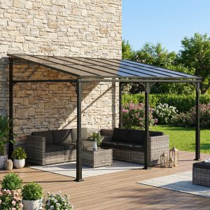 Outsunny 13' x 10' Lean to Gazebo, Hardtop Wall Mounted Outdoor Pergola with Polycarbonate Roof and Metal-Aluminium Frame - Image 8