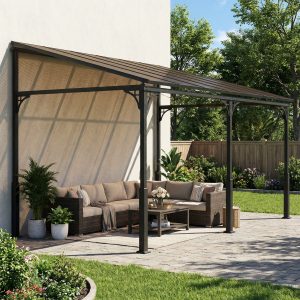 Outsunny 13' x 10' Lean to Gazebo, Hardtop Wall Mounted Outdoor Pergola with Polycarbonate Roof and Metal-Aluminium Frame - Image 9