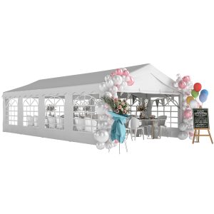 Outsunny 13'x26' Heavy Duty Large Party Tent & Carport with Removable Sidewalls, Windows, Portable Garage Canopy Tent, White - Image 11