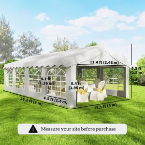 Outsunny 13'x26' Heavy Duty Large Party Tent & Carport with Removable Sidewalls, Windows, Portable Garage Canopy Tent, White - Image 3