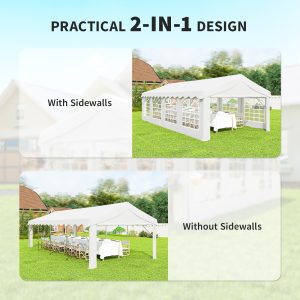Outsunny 13'x26' Heavy Duty Large Party Tent & Carport with Removable Sidewalls, Windows, Portable Garage Canopy Tent, White - Image 4