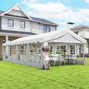 Outsunny 13'x26' Heavy Duty Large Party Tent & Carport with Removable Sidewalls, Windows, Portable Garage Canopy Tent, White - Image 8