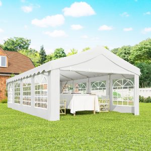 Outsunny 13'x26' Heavy Duty Large Party Tent & Carport with Removable Sidewalls, Windows, Portable Garage Canopy Tent, White - Image 9