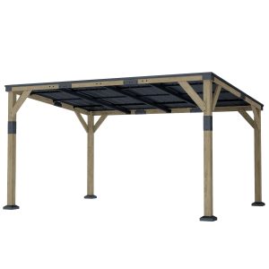 Outsunny 14' x 10' Gazebo, Lean to Galvanized Steel Hardtop Gazebo Pergola with Wood Frame, Patio Gazebo Awning, Dark Grey - Image 11