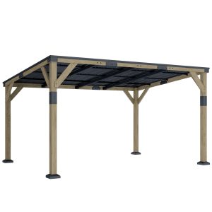 Outsunny 14' x 10' Gazebo, Lean to Galvanized Steel Hardtop Gazebo Pergola with Wood Frame, Patio Gazebo Awning, Dark Grey - Image 20