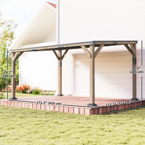 Outsunny 14' x 10' Gazebo, Lean to Galvanized Steel Hardtop Gazebo Pergola with Wood Frame, Patio Gazebo Awning, Dark Grey - Image 12